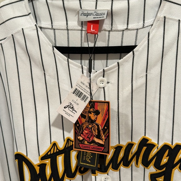 PITTSBURGH Headgear Classics Nostalgia Co. Button Down Pinstripe Jersey sz L - Picture 8 of 14
